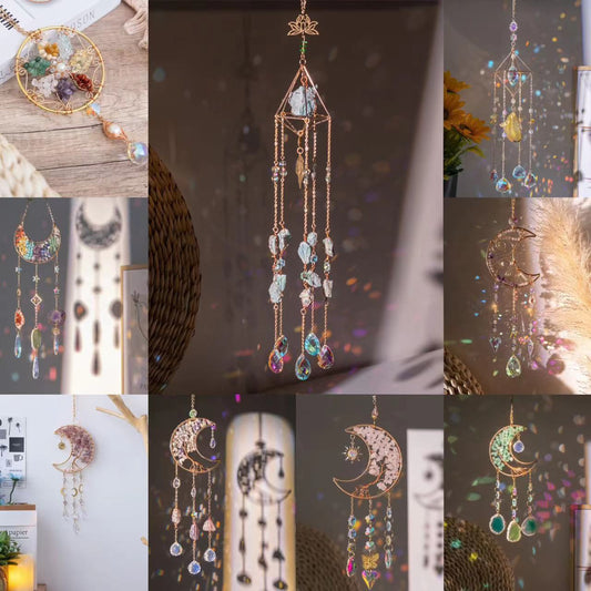 DIY Suncatcher Decor Hanger Kit – Natural Crystals and Austrian Crystal Glass Beads for Home and Car Decoration