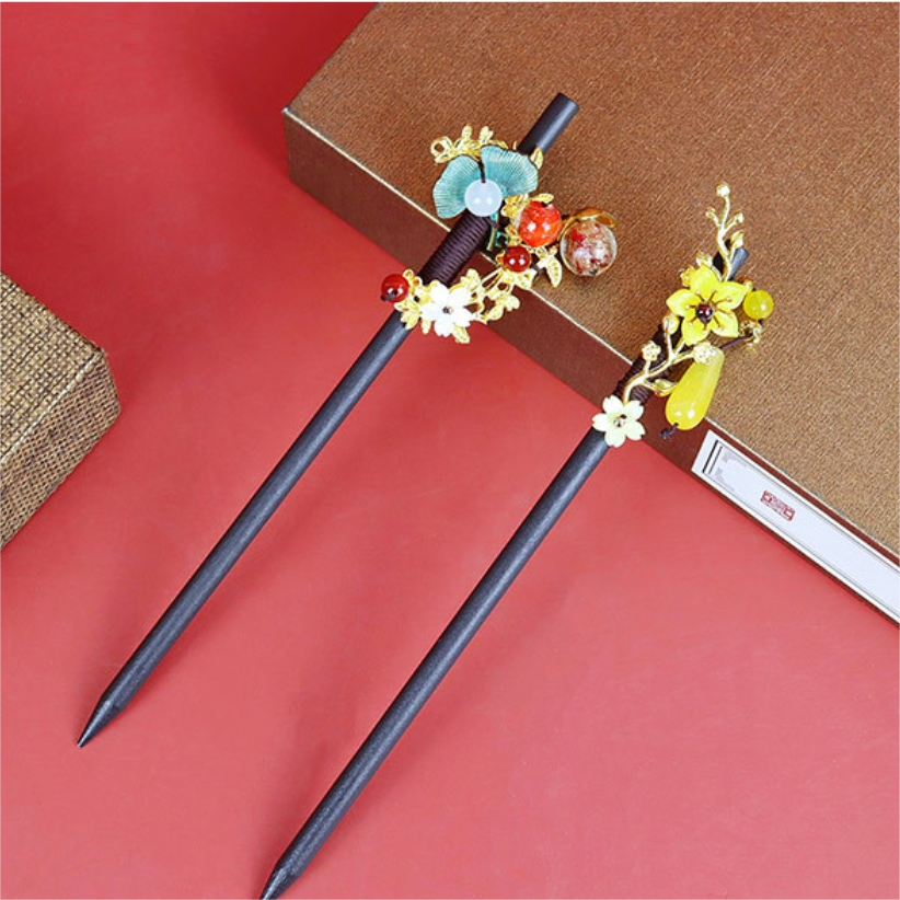 Vintage Chinese Hairpin DIY Kit: Classic Blue & Autumn Chrysanthemum