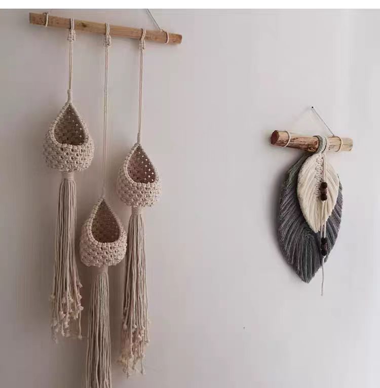 Bohemian Handwoven Avocado Green Feather Wall Hanging DIY Kit – Retro & Natural Aesthetic