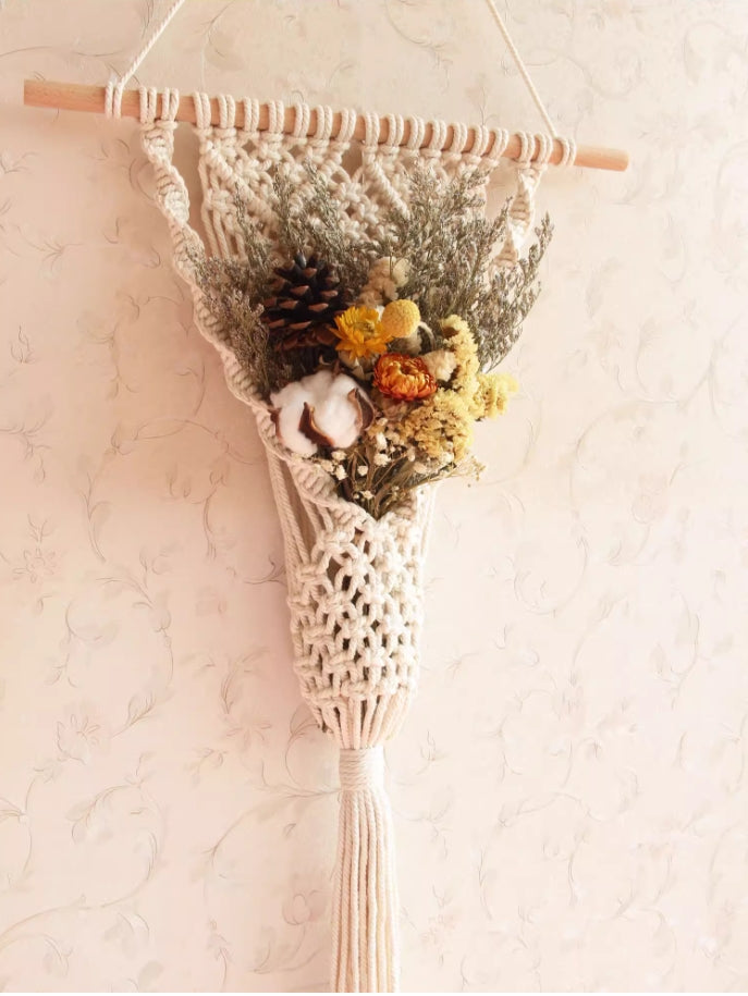 Handwoven Flower Basket Wall Hanging DIY Kit - Bohemian Tassel Decor for Home and Gifts