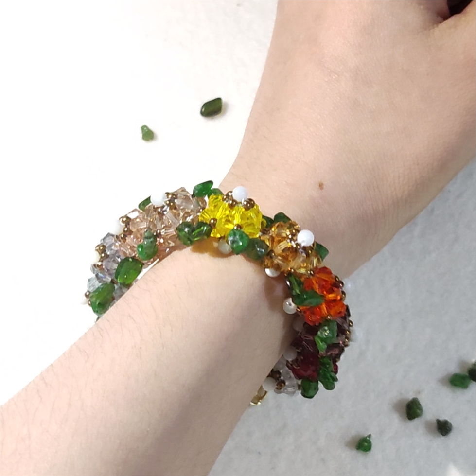 Rainbow Flower 3D Beaded Bracelet DIY Kit – Colorful Faceted Beads for Stunning Handmade Jewelry