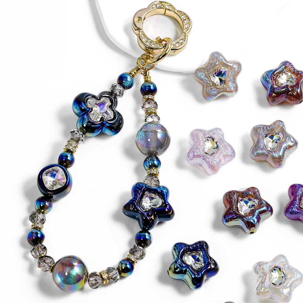 DIY Phone Charm Kit - Create Custom Beaded Phone Chains with Nebula Pattern & Gold Accents