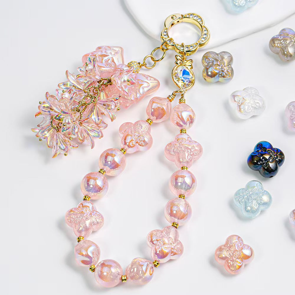 DIY Phone Charm Kit - Create Custom Beaded Phone Chains with Nebula Pattern & Gold Accents