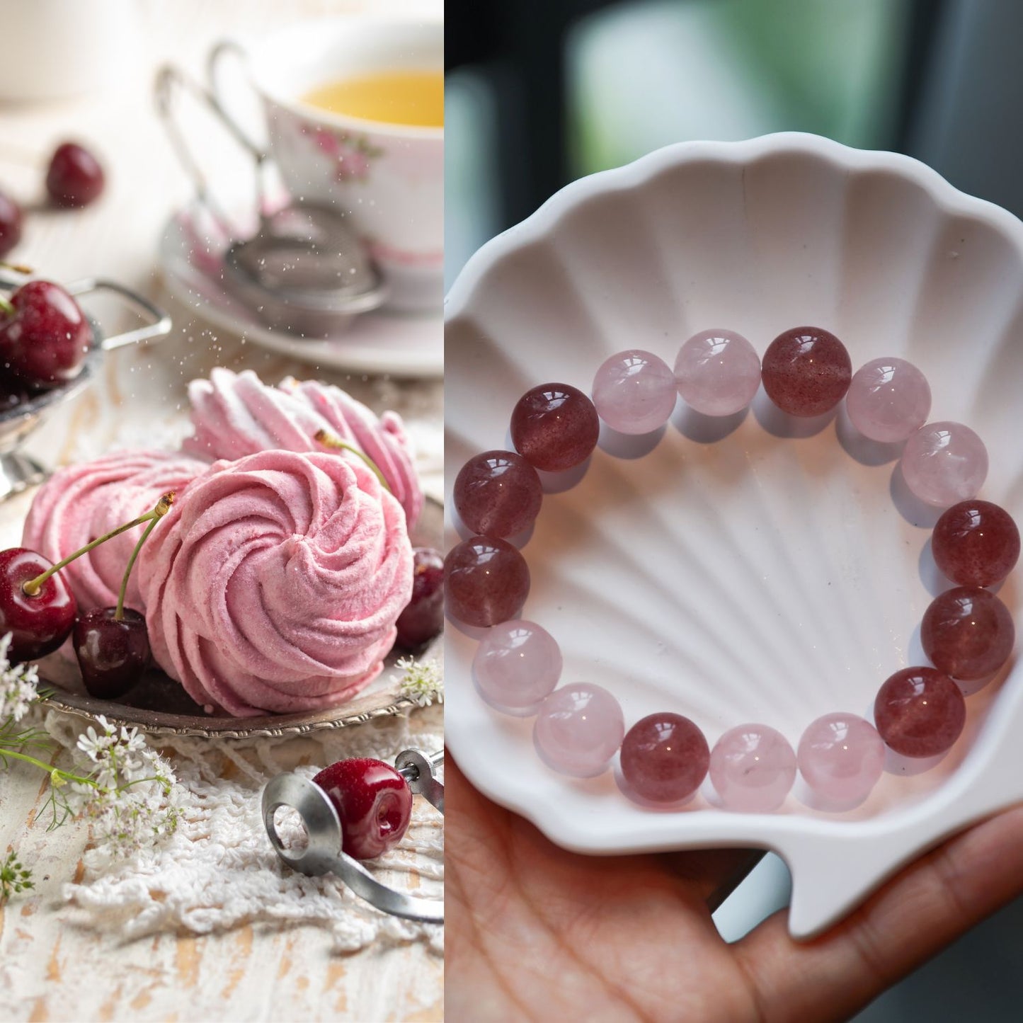 Cherry Blossom Delight Bracelet - Pink Strawberry Quartz & Pink Crystal Beads