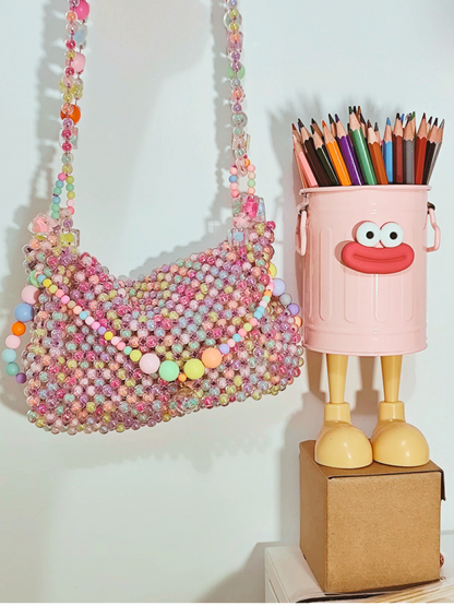 DIY Colorful Candy Heart Bag Kit – Complete Crafting Set with Beads, Pendant, and Nylon Cord