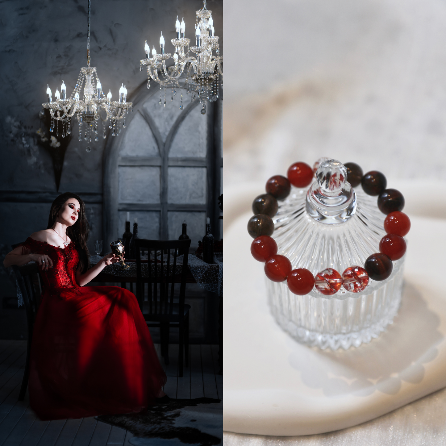 Crimson Vampire Elegance Beaded Bracelet: A Crystalline Amulet of Power