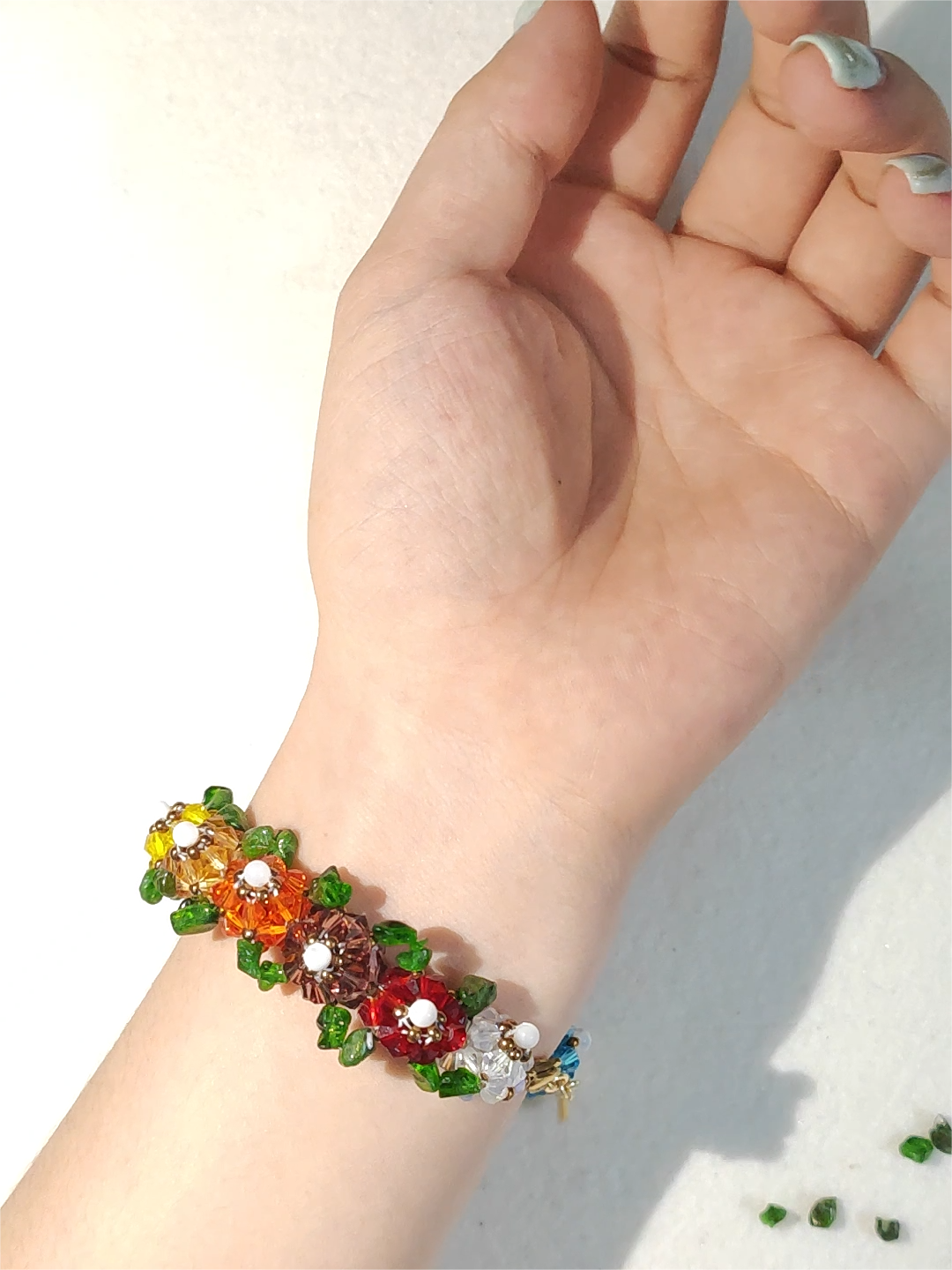 Rainbow Flower 3D Beaded Bracelet DIY Kit – Colorful Faceted Beads for Stunning Handmade Jewelry