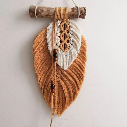 Bohemian Handwoven Avocado Green Feather Wall Hanging DIY Kit – Retro & Natural Aesthetic