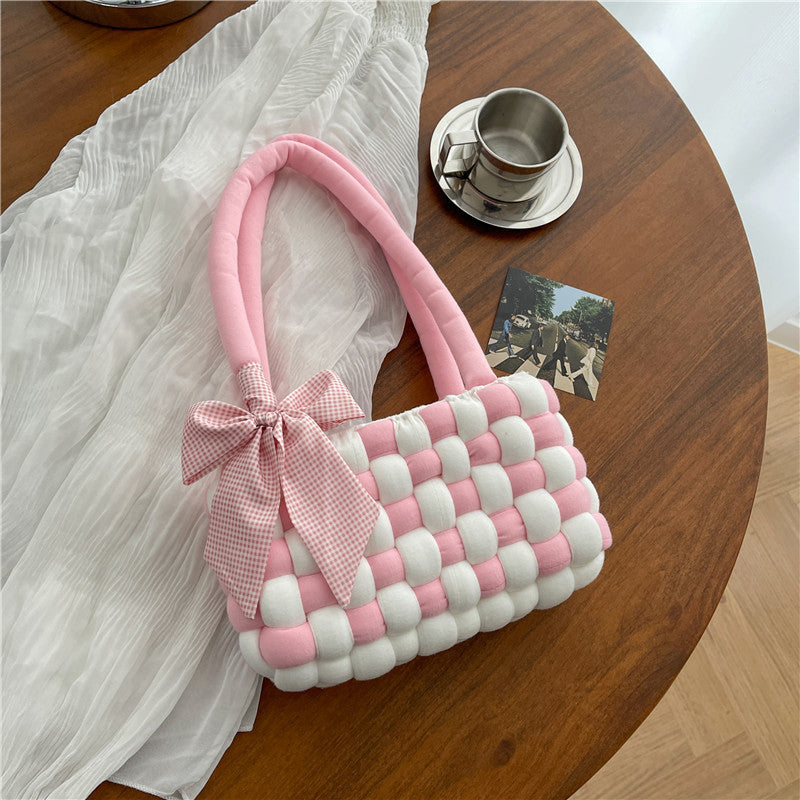 Cotton Candy Checkered Yarn DIY Handwoven Bag Kit – Shoulder and Tote Bag, Perfect Gift