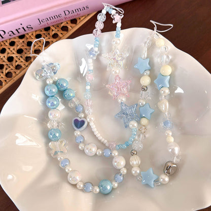 Summer Blue Star Phone Charm DIY Kit - Beaded Chain with Fresh, Customizable