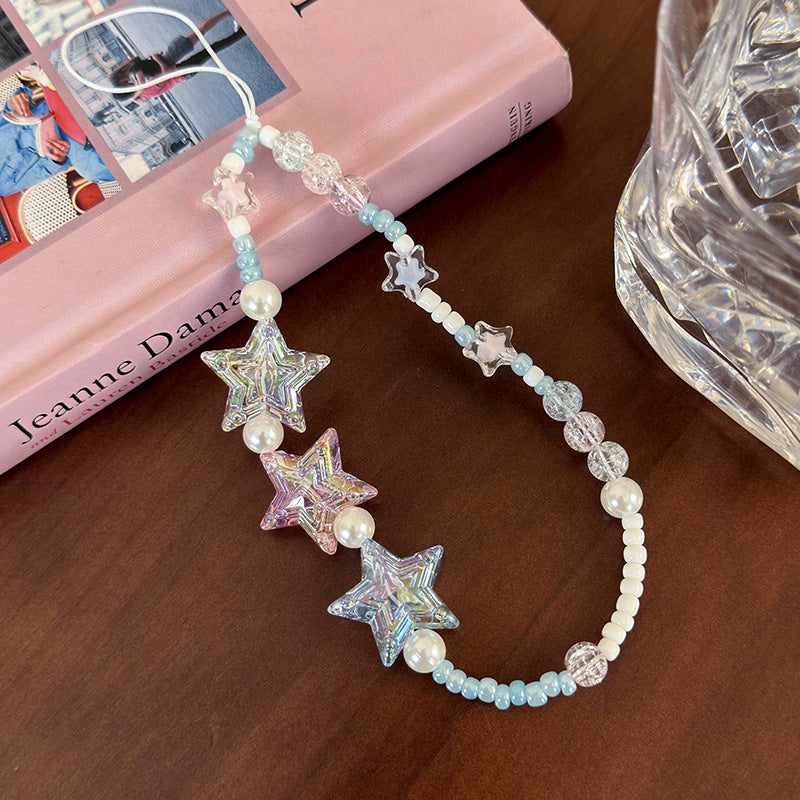 Summer Blue Star Phone Charm DIY Kit - Beaded Chain with Fresh, Customizable