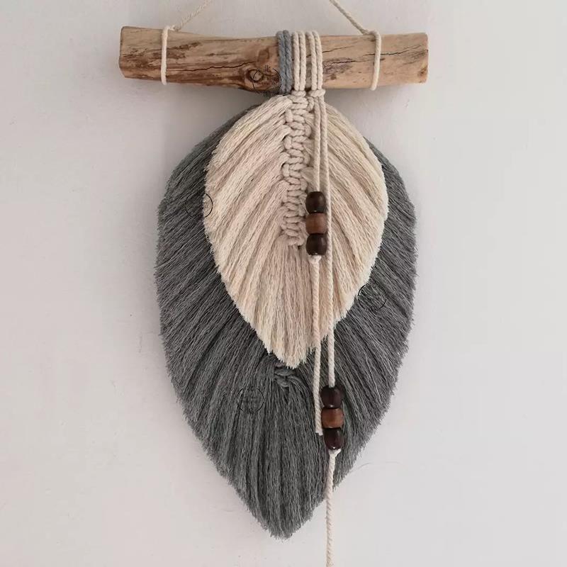 Bohemian Handwoven Avocado Green Feather Wall Hanging DIY Kit – Retro & Natural Aesthetic