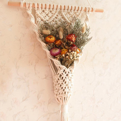 Handwoven Flower Basket Wall Hanging DIY Kit - Bohemian Tassel Decor for Home and Gifts