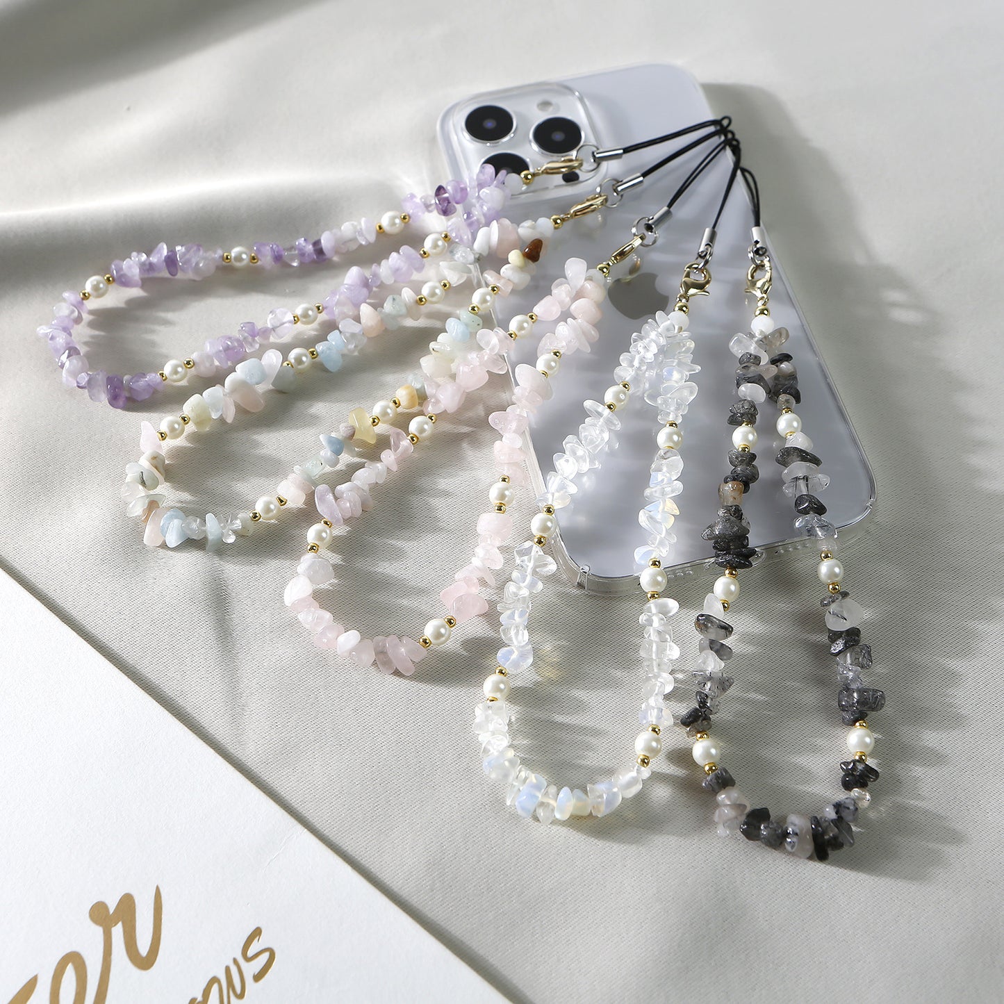 DIY Phone Charms Kit: Customizable Natural Gemstone Phone Chain Straps