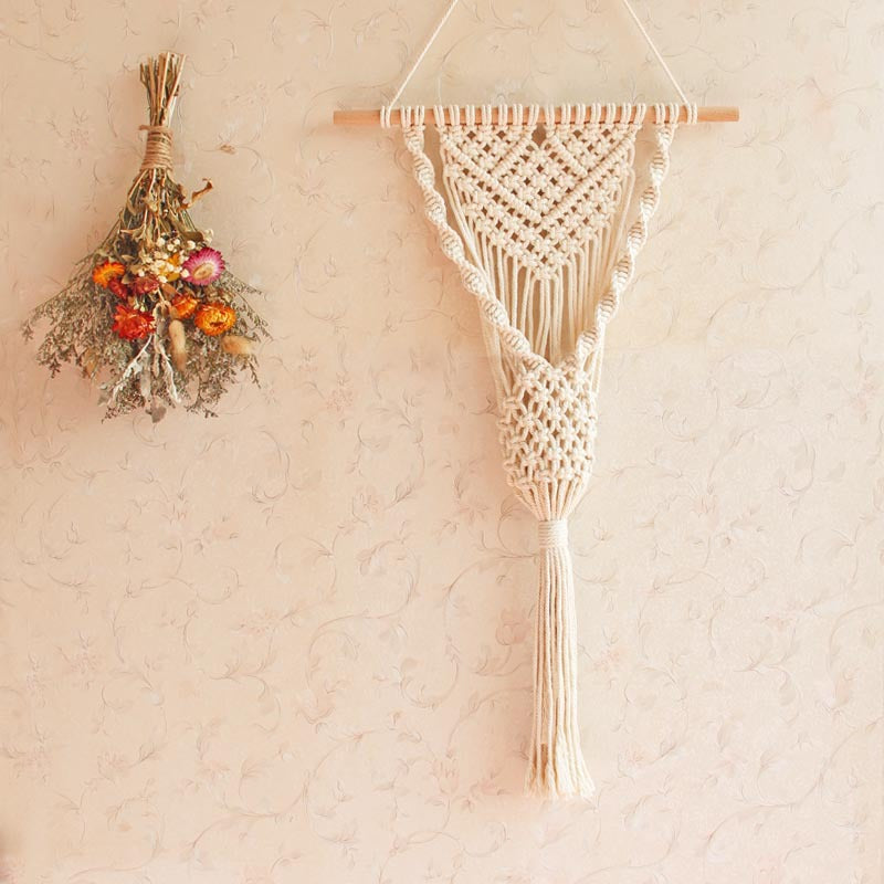 Handwoven Flower Basket Wall Hanging DIY Kit - Bohemian Tassel Decor for Home and Gifts