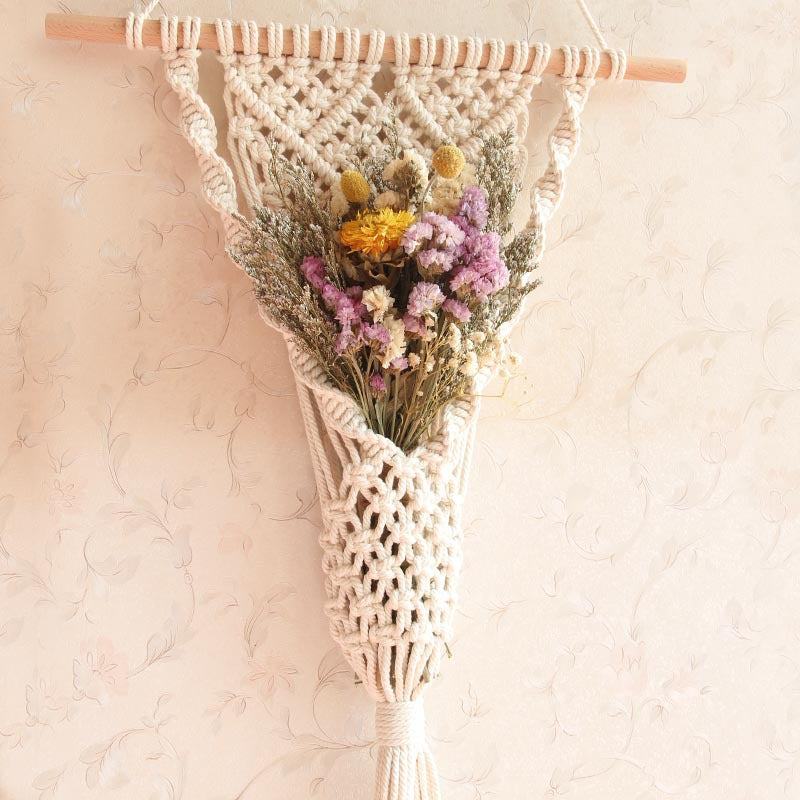 Handwoven Flower Basket Wall Hanging DIY Kit - Bohemian Tassel Decor for Home and Gifts