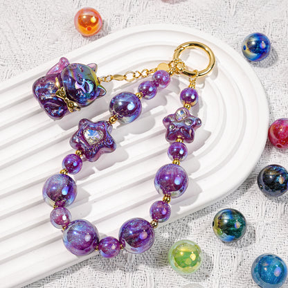 DIY Phone Charm Kit - Create Custom Beaded Phone Chains with Nebula Pattern & Gold Accents