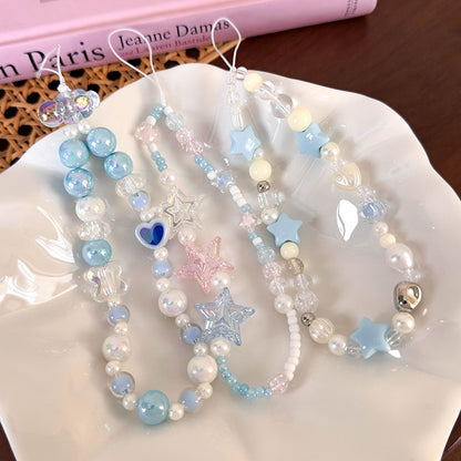 Summer Blue Star Phone Charm DIY Kit - Beaded Chain with Fresh, Customizable