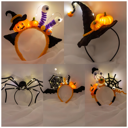 5 Pcs DIY Halloween Headbands Pumpkin, Ghost, Spider Web for Halloween Party, Cosplay Decoration